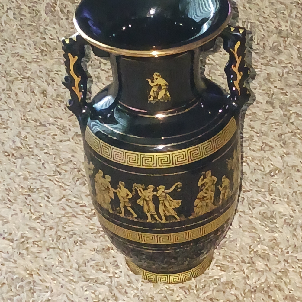 Handmade  Black and Gold Vase Made In Greece 24kt Gold